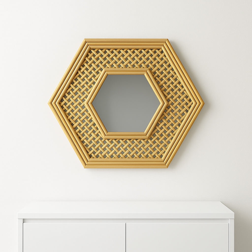 Decostilo - Espejo Hexagonal Con Marco Tejido 50x43.5x2cm