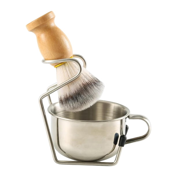 Brocha de afeitar para hombre, taza de afeitar con soporte, cuenco de acero inoxidable, regalo de aseo para él, diseño ergonómico, accesorio, mango de
