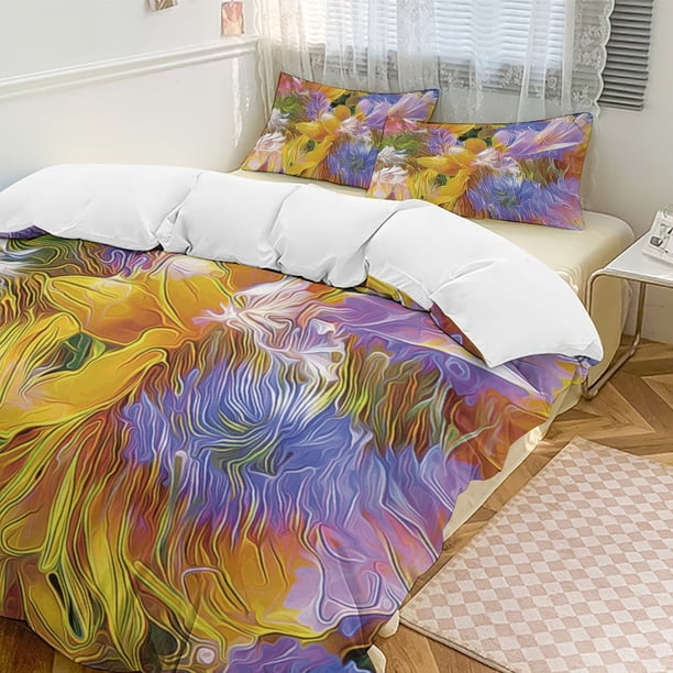 Oil Painting Style 3-Piece Twin Bed Set - Includes 1 Single Comforter And 2 Pillowcases Bedding - Fade Resistant Microfiber - Oil Painting Style