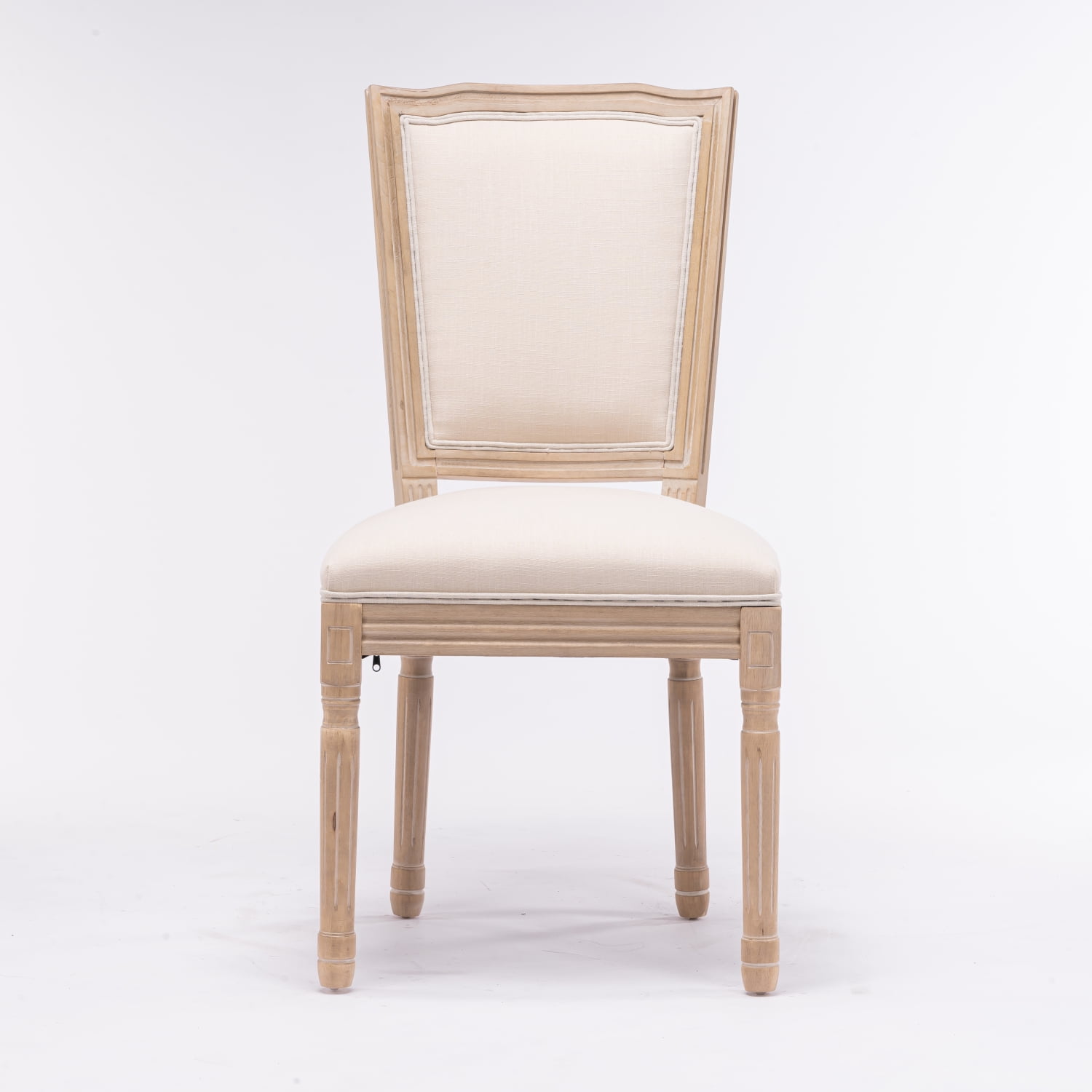 M&ms - French Style Solid Wood Frame Linen Fabric Square Back Dining Chair,set Of 2,beige