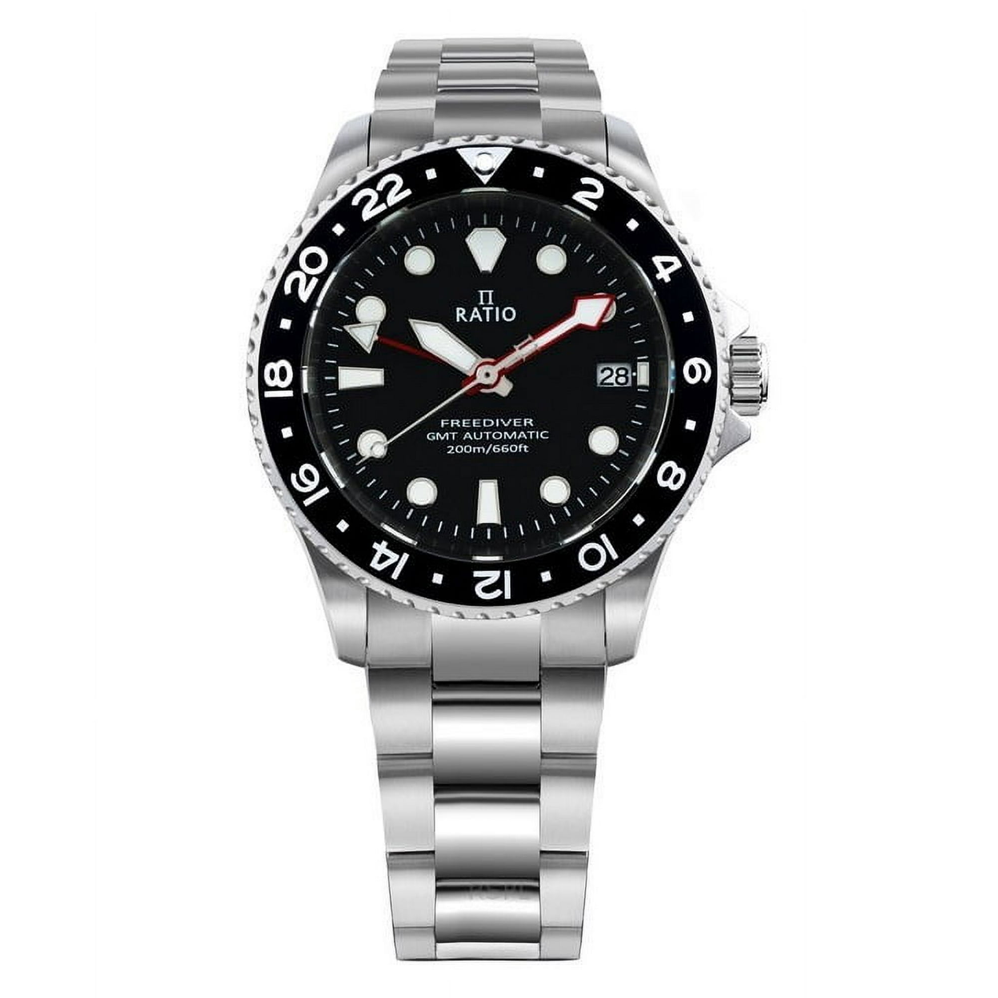 Reloj Ratio Freediver Gmt Series Automático Zafiro Acero Inoxidable Esfera Negra Rtf051 200m Para Hombre