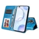 thumbnail image 2 of Funda tipo cartera FOXDOCK para Huawei Nova 9 Pro , diseño girasol en relieve, cuero PU, cierre magnético, soporte y tarjetero, 2 of 5