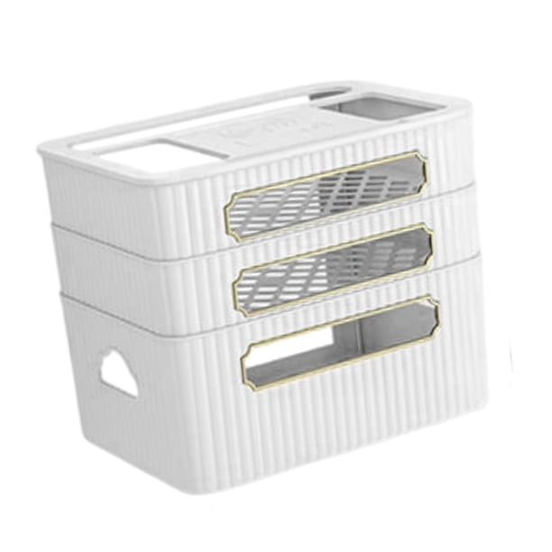 Estante para enrutador, estantes organizadores de escritorio de oficina, caja de disposición de cables multifunción, caja de almacenamiento de cables Blanco 3 niveles
