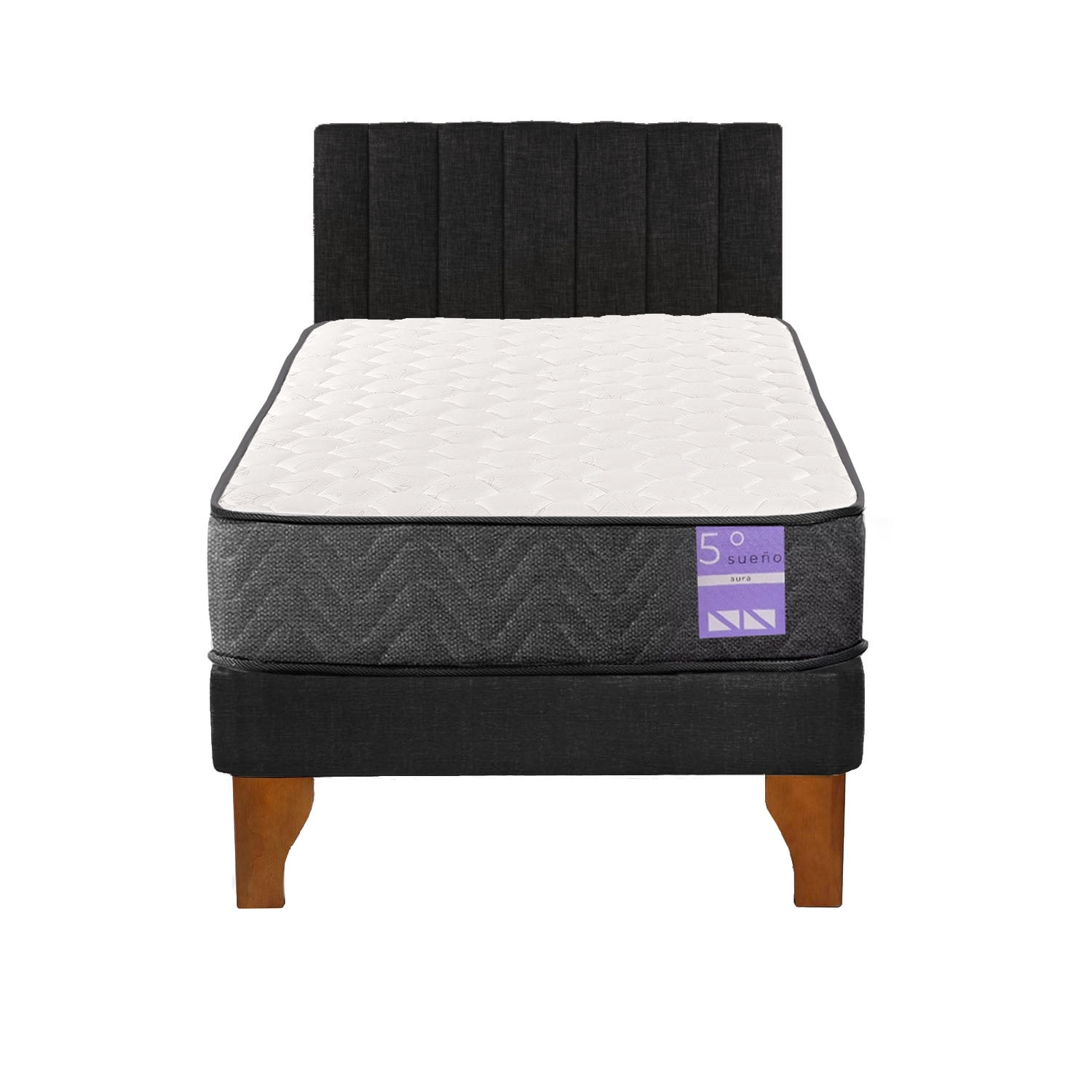 5º Sueño - Cama Europea 1,5 Plaza + Respaldo Tubular Madera Negro