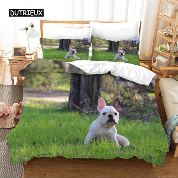 x1446 Bed SheetsBulldog Duvet Cover Set Polyester Bulldog Twin Bedding Set Black and White Style Animal Theme Size Quilt Cover 3-Piece Bedding Set (1 Duvet Cover + 2 Pillow Shams) nj1446