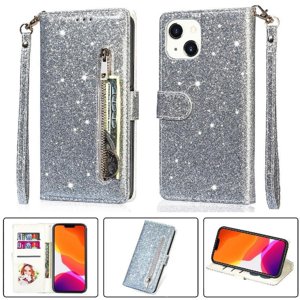 Foxdock - Funda Para Elegante Funda Iphone 13 Mini Glitter Con Cremallera-Ideal Para El Uso Diario