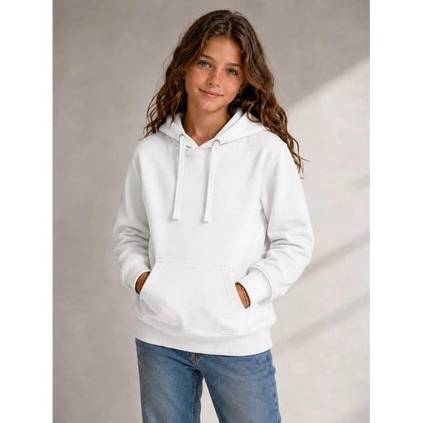 Poleron De Niños Canguro Basico 300g Con Capucha 70/30 8 Blanco Lisa