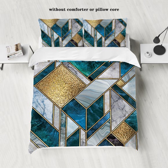 3pcs Bronzing Marble Bedding Set with Stitching Print,Vintage and Soft,For Bedroom Guest Room(1*Duvet Cover 2*Pillowcase,No Core