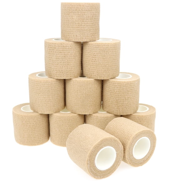 Venda cohesiva autoadhesiva KEQCQE de 2 pulgadas, beige, 12 rollos