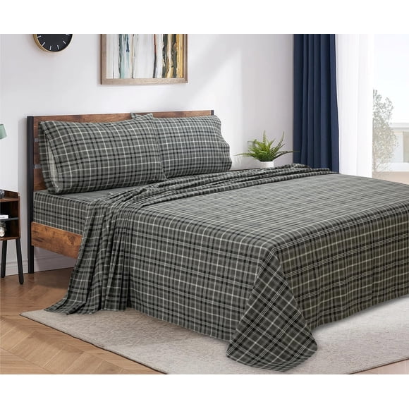 Juego De Sábanas Bliss Casa Franela 100% Algodón Tamaño King Gris