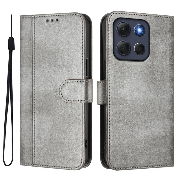 Funda Cartera para Motorola Moto G86 Protección 360° con Ranuras para Tarjetas y Soporte Gris
