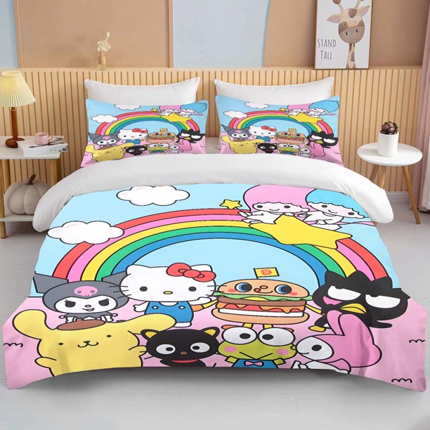 Kawaii Sanrio Love Club Printed Bedding Set Duvet Cover 1 Duvet Cover 2 Pillowcases Adult and Children Bedding Set Luxury Gift Bed Sheets
