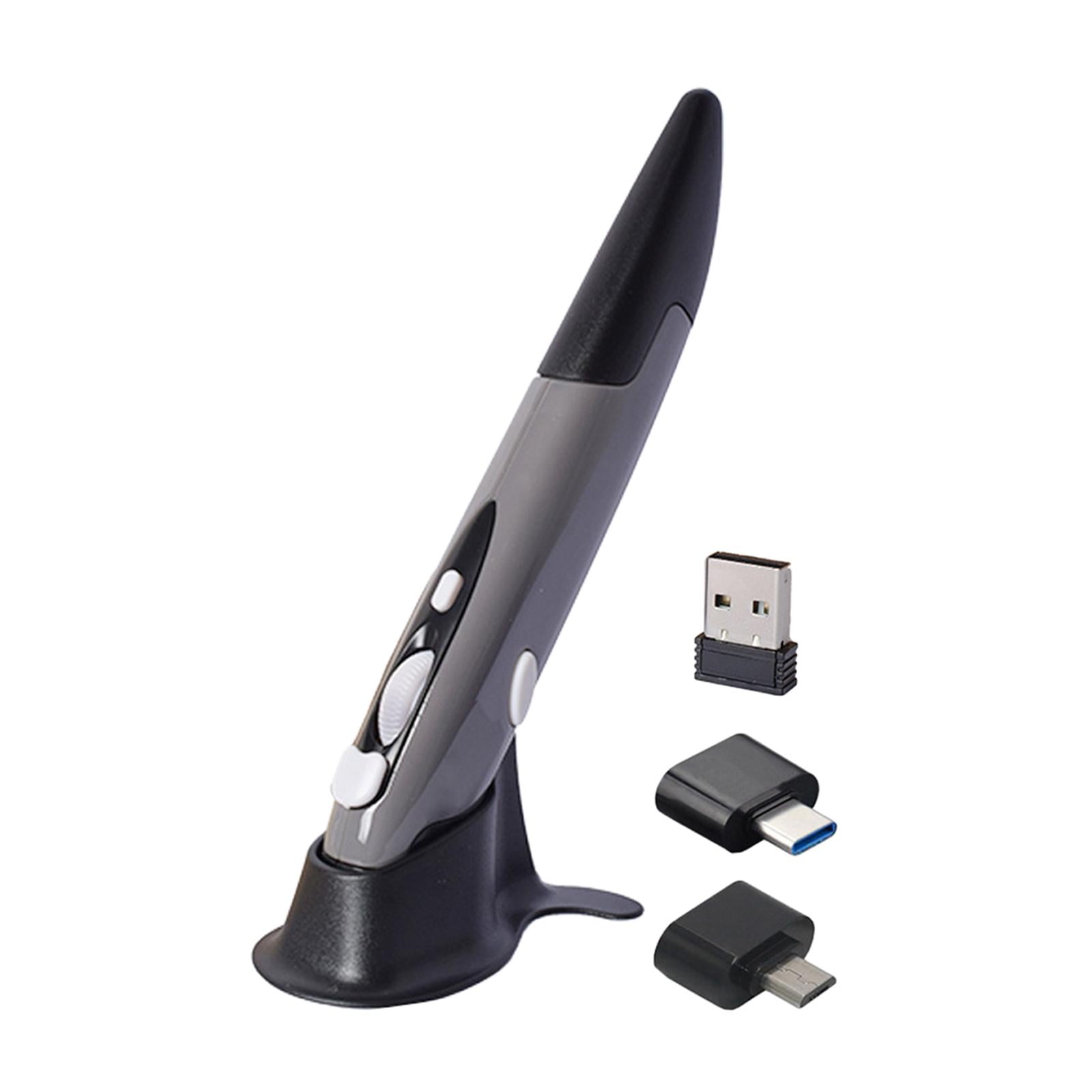 Magideal - Bolígrafo De Ratón Inalámbrico Creativo De 2,4g, Con Receptor Usb Micro Tipo 1200 1600 Cpi, Bolígrafo Óptico Con Bolígrafo Vertical Gris