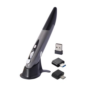 Magideal - Bolígrafo De Ratón Inalámbrico Creativo De 2,4G, Con Receptor Usb Micro Tipo 1200 1600 Cpi, Bolígrafo Óptico Con Bolígrafo Vertical Gris