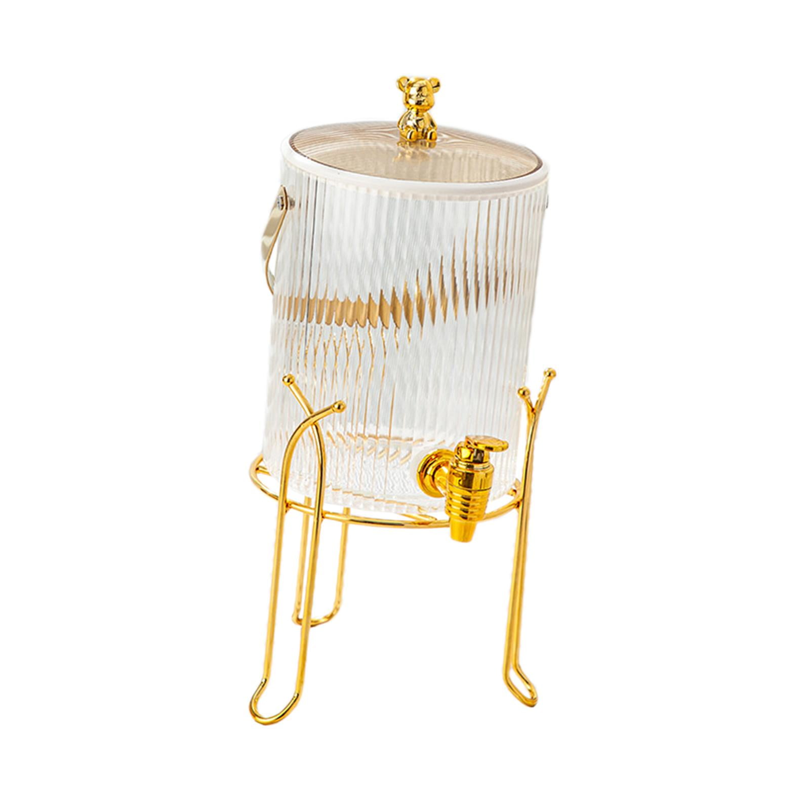 Magideal - Dispensador De Bebidas Heladas, Cubo De Tetera De Frutas, Jarra De Agua Fría Con Soporte Y Tapa, Dispensador De Bebidas Para Bebidas De Cocina Casera Dorado