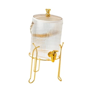 Magideal - Dispensador De Bebidas Heladas, Cubo De Tetera De Frutas, Jarra De Agua Fría Con Soporte Y Tapa, Dispensador De Bebidas Para Bebidas De Cocina Casera Dorado