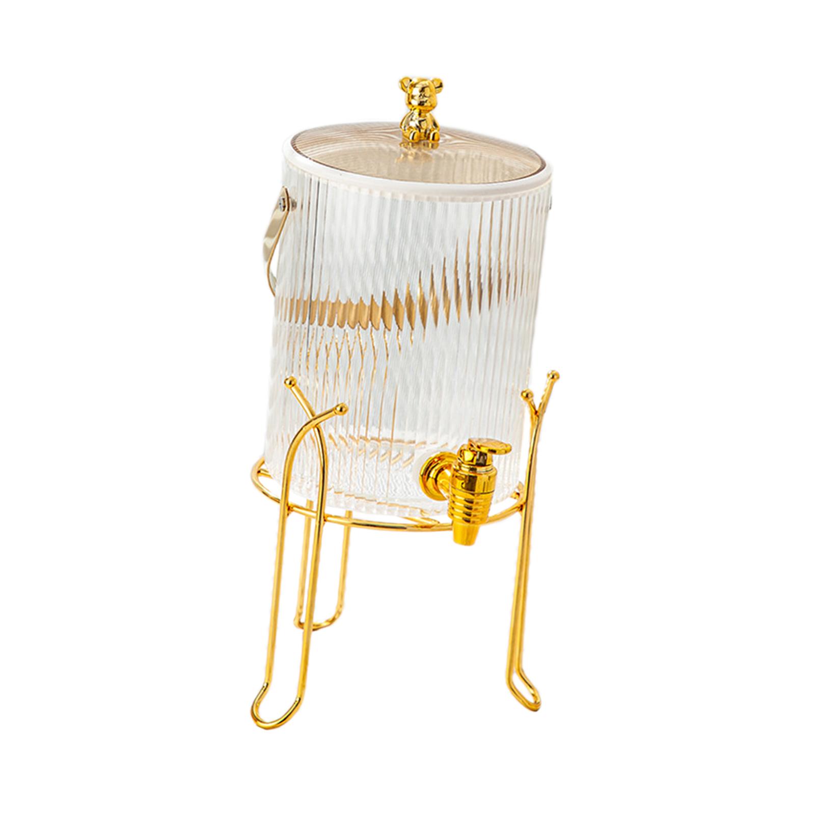 Magideal - Dispensador De Bebidas Heladas, Cubo De Tetera De Frutas, Jarra De Agua Fría Con Soporte Y Tapa, Dispensador De Bebidas Para Bebidas De Cocina Casera Dorado