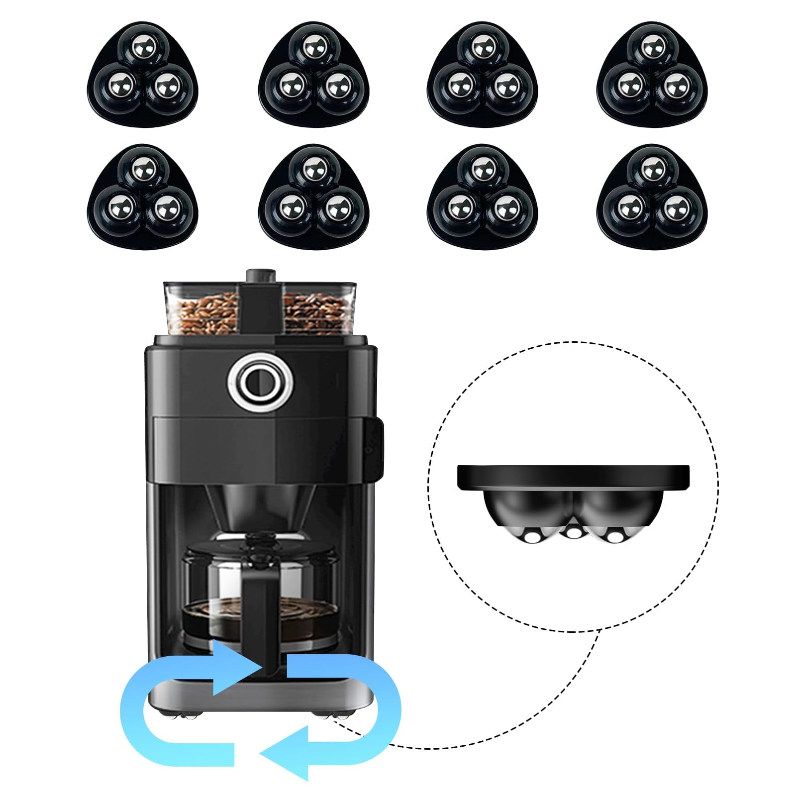 Caster Wheels Tasttin - Autoadhesivo Para Encimera (8 Unidades), Color Negro