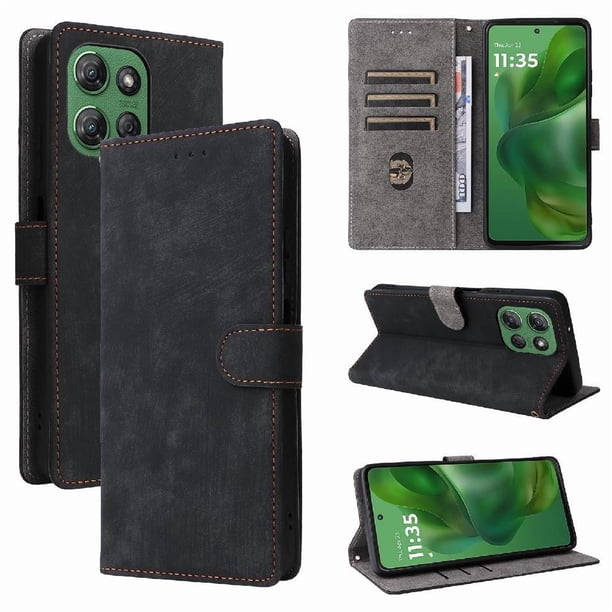 Funda Billetera para Motorola MOTO G Play 2025 con Soporte - Cartera de Cuero con Ranuras Negro