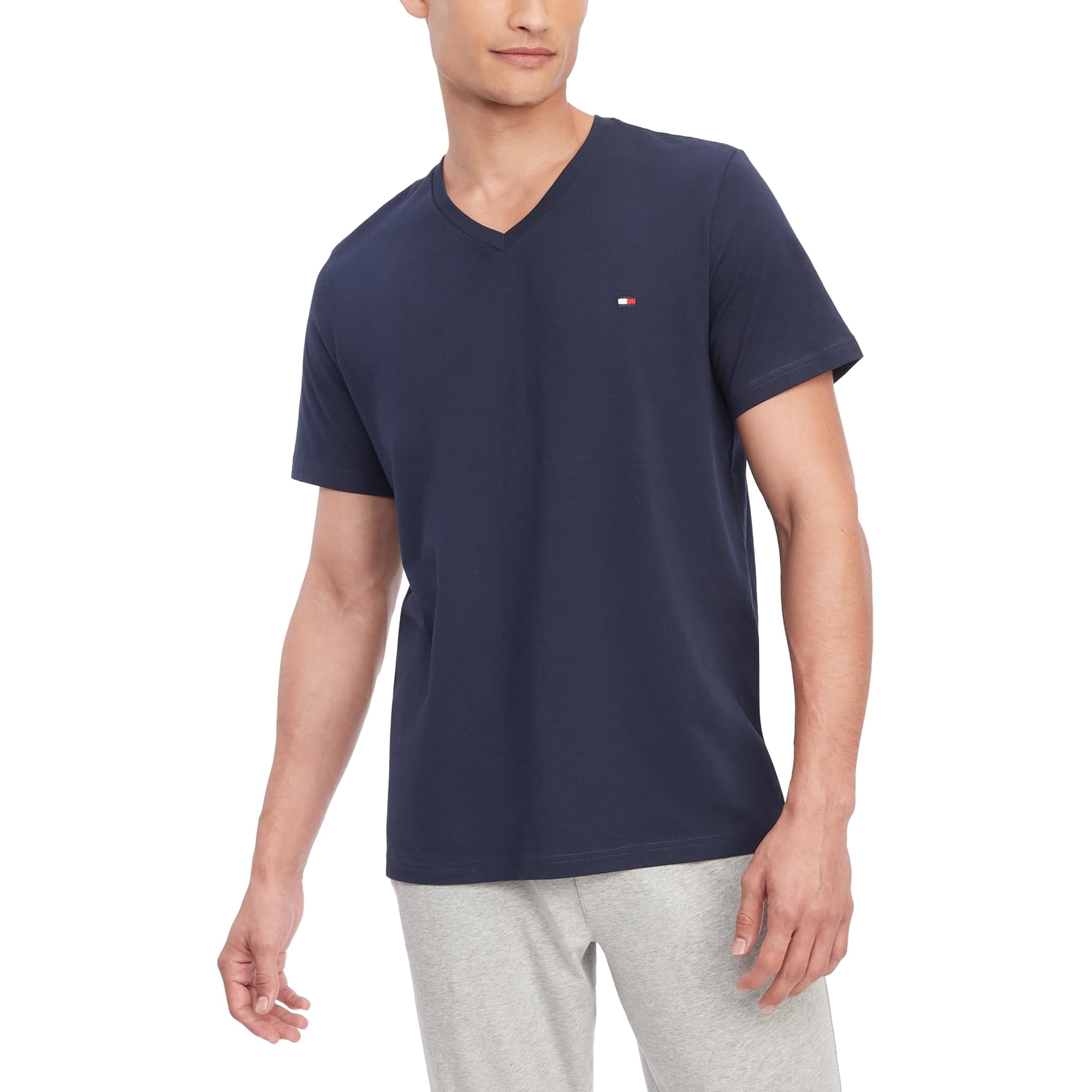 Remera De Hombre Tommy Hilfiger Core Flag Cuello En V Azul Marino Talle Large