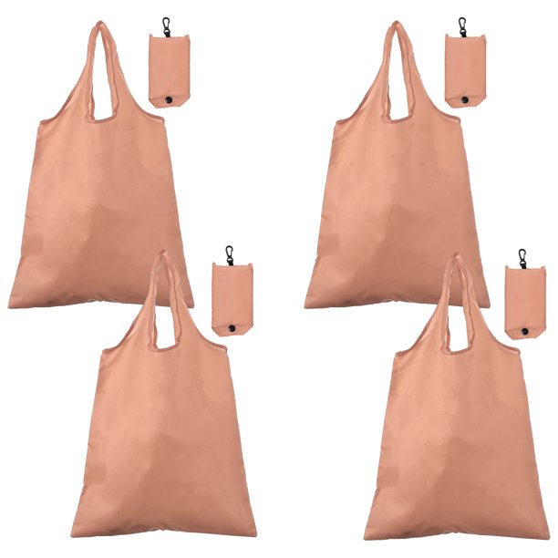 Uxcell 4 Paquete de Bolsa de Viaje Plegable con Asas, Bolsas de Compras Reutilizables de Tela de Poliéster Ligera, Bolsa de Compras Lavable para Mujeres y Hombres Viaje Playa Almacenamiento, Rosa
