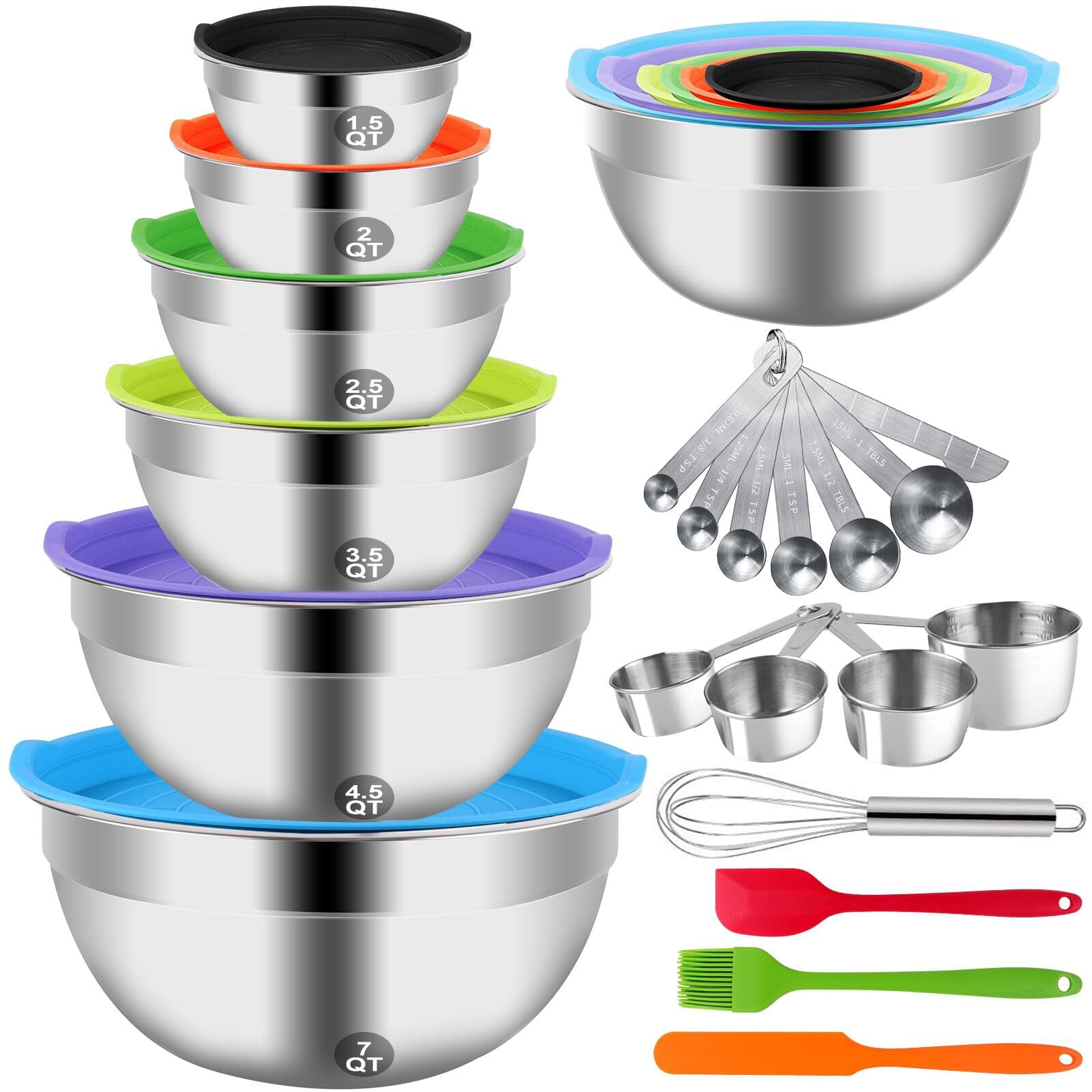 Juego De Bowls Para Mezclar Wepsen De Acero Inoxidable, 23 Piezas, Con Tapas Y Tazas Medidoras