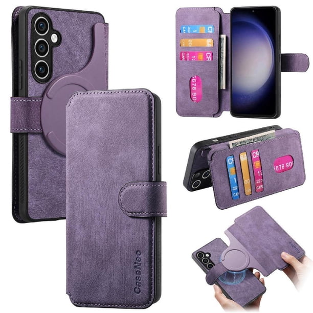 Funda Billetera Magnética para Samsung Galaxy S23 FE Soporte Tarjetas Desmontable Morado
