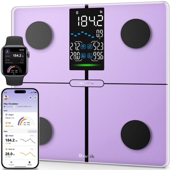 Báscula inteligente digital OVUTEK de composición corporal, 13 indicadores, IMC, color morado