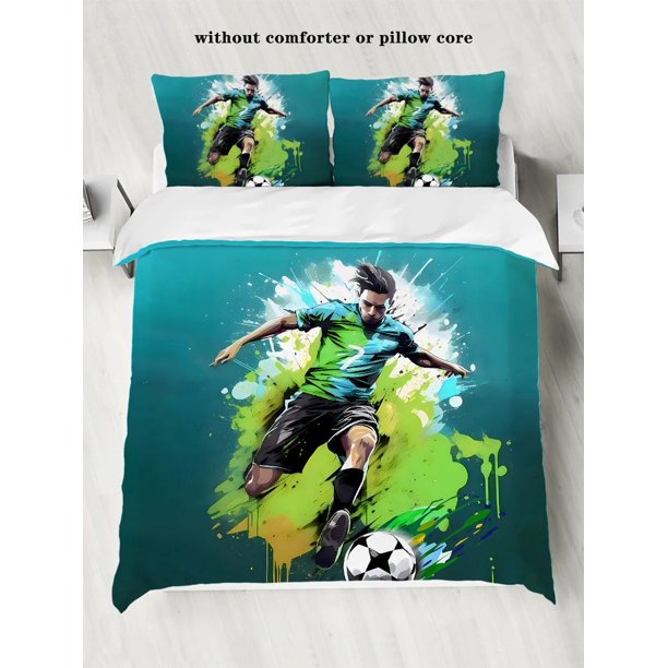 v1894 Bed Sheets Soccer Star Bedding Set, Soccer Star Duvet Cover PCS Bedding Sets - Duvet Cover Pillowcases, no core)-For Bedroom/Guest 3-Piece Bedding Set (1 Duvet Cover + 2 Pillow Shams) Bed Sh