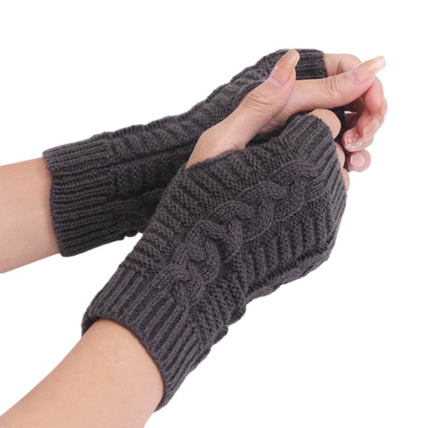 Guantes sin dedos de punto con cable elástico y acanalado para mujer
