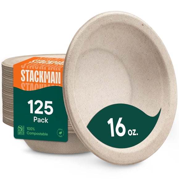 Boles de papel Stack Man, 375 ml, 100% bagazo compostable [paquete de 125]