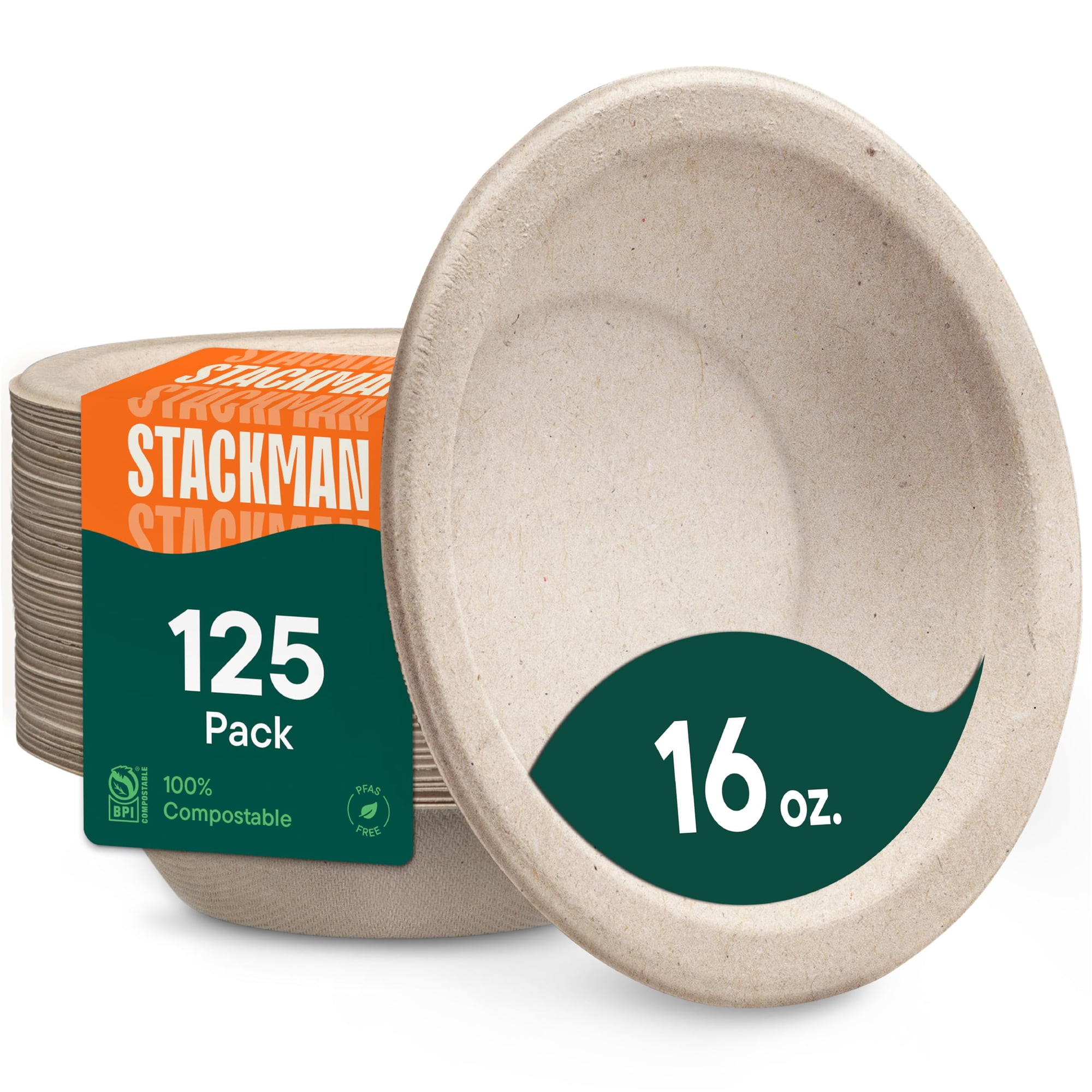 Boles De Papel Stack Man, 375 Ml, 100% Bagazo Compostable [paquete De 125]