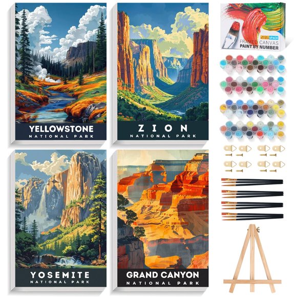 Kit de pintura por números Offito pack de 4 (20 × 25 cm) con caballete