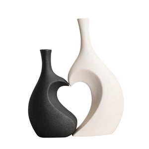 Bothyi - Juego De Jarrón De Cerámica, Jarrón Minimalista En Forma De Corazón Para Comedor, Casa, Granja, Negro Y Blanco