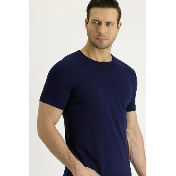 Polera Hombre Manga Corta Cuello Redondo Azul Marino Talla L