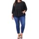 thumbnail image 2 of Agnes Orinda Blusa Peplum con Volantes y Cintura Fruncida de Manga 3/4 para Mujer Talla Grande 4X Negro, 2 of 6
