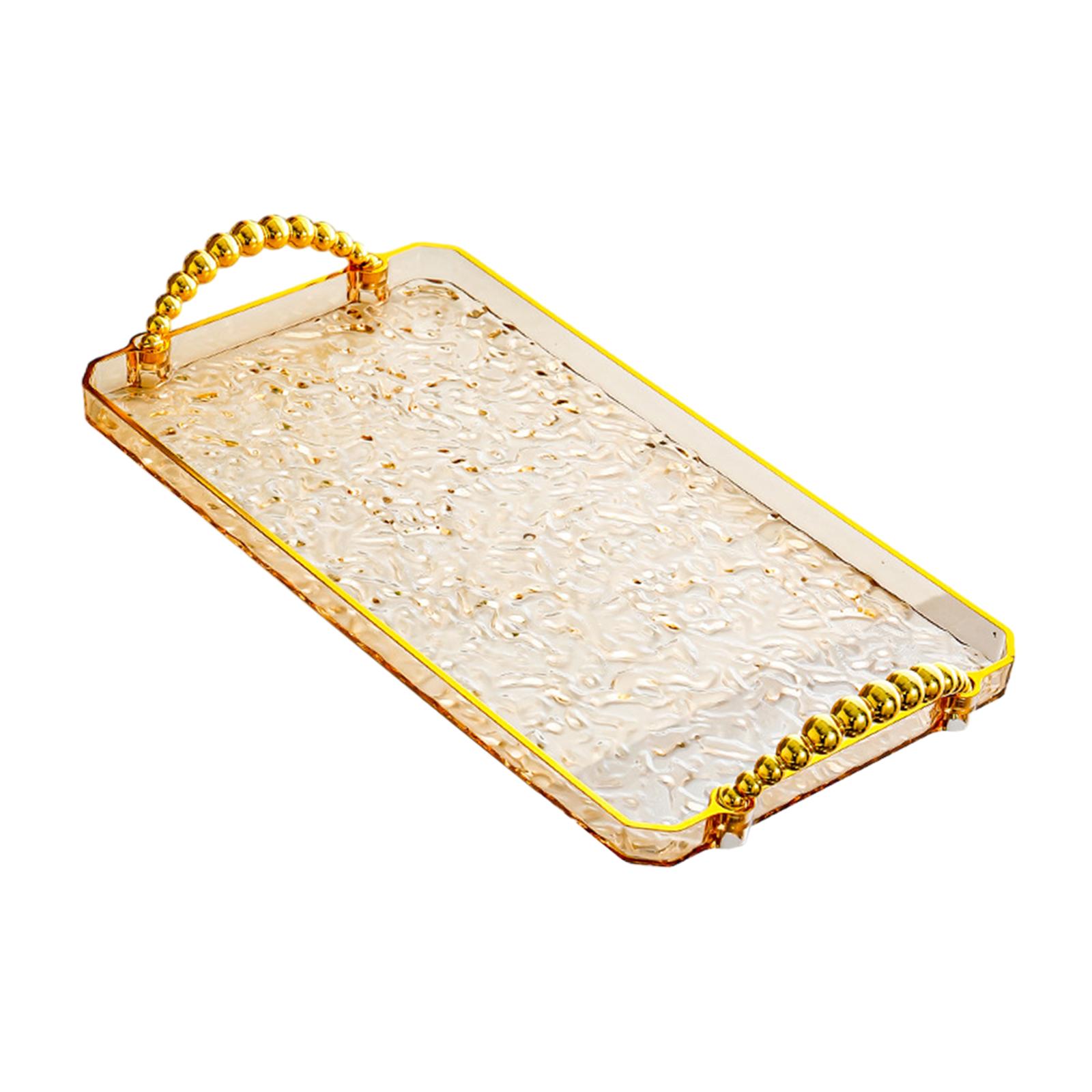 Bothyi - Bandeja Rectangular Para Servir, Organizador De Tocador De Baño, Mesita De Noche, Borde Dorado Ámbar