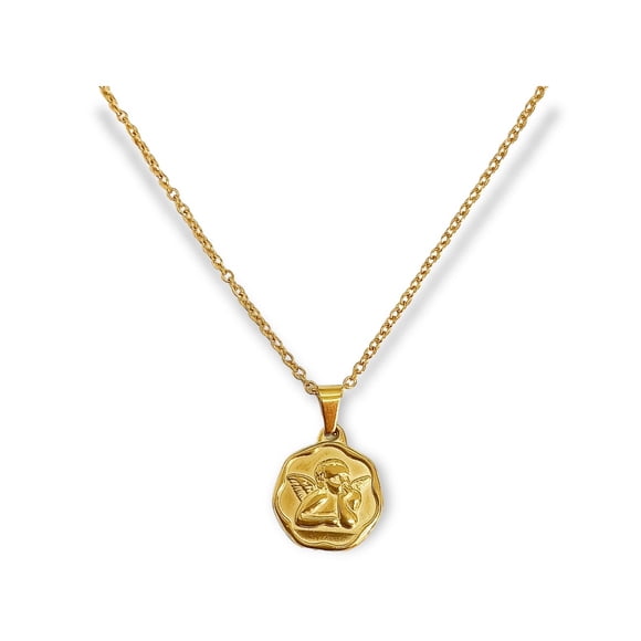 Colgante Angel Guardian Pensativo Bañado En Oro 18kl