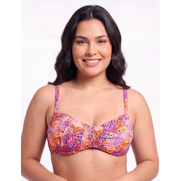 Bikini Copa C Arruchado con Amarra Trasera estampado naranjo Talla 48