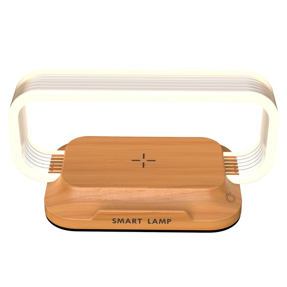 Cargador Inalámbrico LED Soporte de Mesa Lámpara de Escritorio Soporte de Teléfono Móvil Estación de Carga Rápida Dock Para iPhone Samsung Xiaomi-Grano de madera