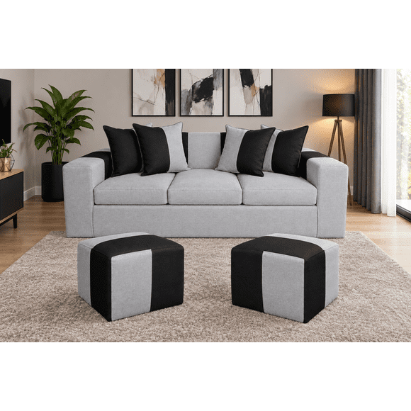 Sofa + 2 Puff Benjamin Gris negro