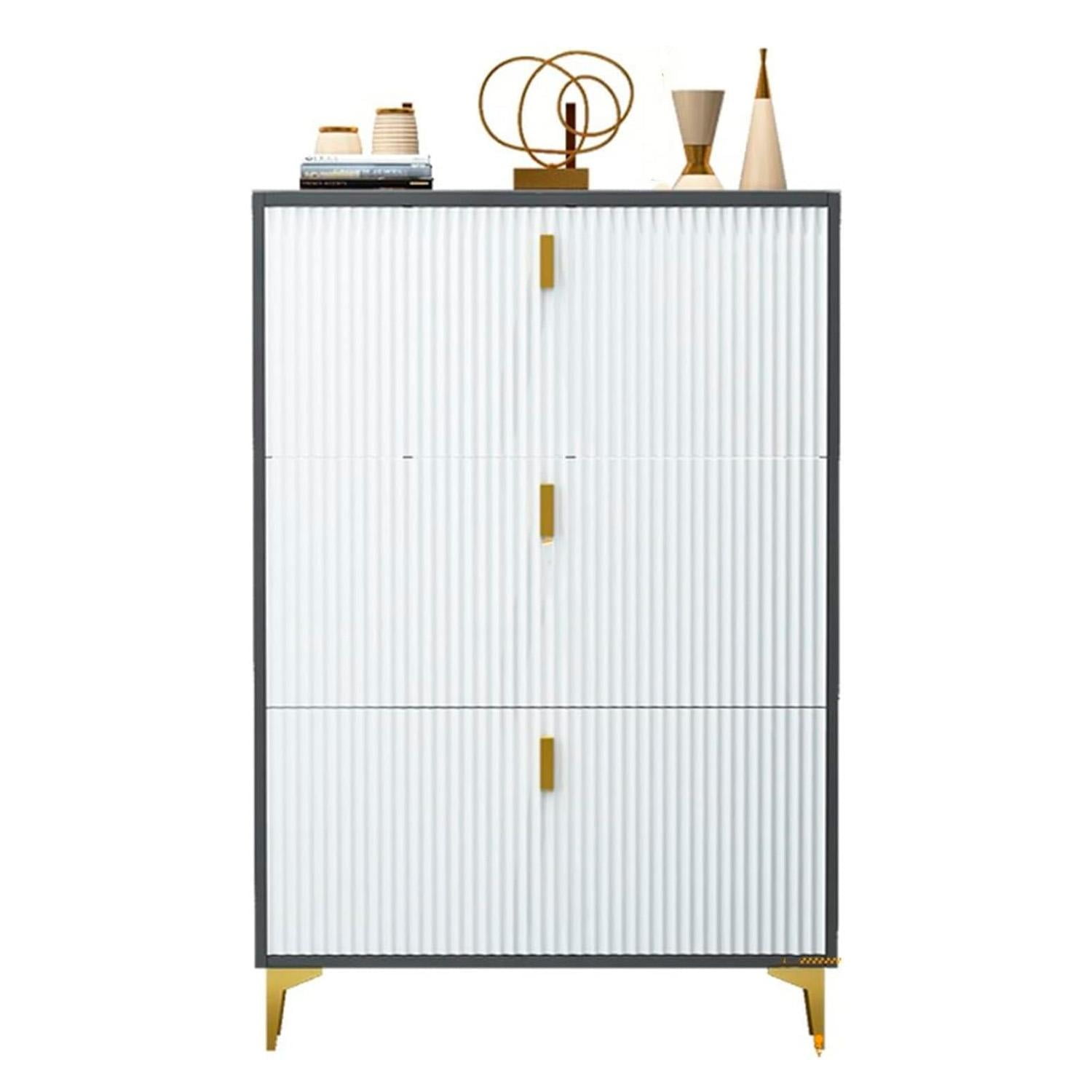 Global Latin Group - Zapatera De Lujo Con Detalles Dorados Organización Con Estilo Blanco