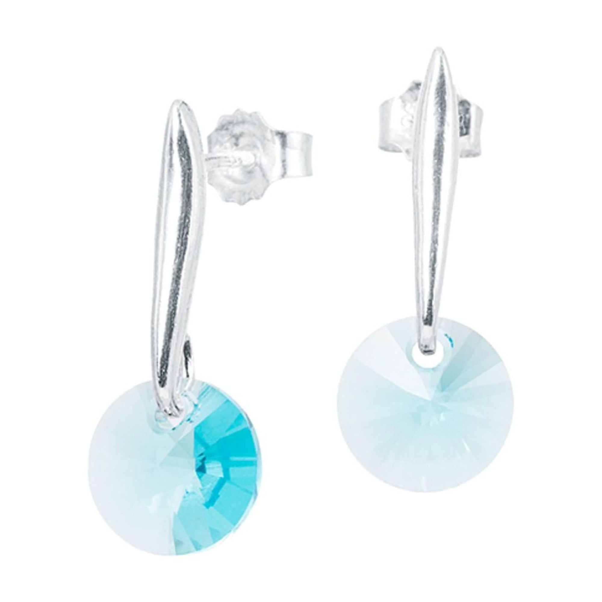 Joyas Montero - Aros Punto De Luz Plata Italiana 925 Y Cristal Genuino Turquesa