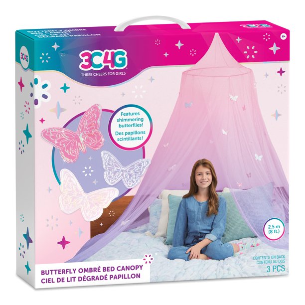 Toldo de cama 3C4G con forma de mariposa, color rosa degradado, para camas individuales, de matrimonio y de matrimonio