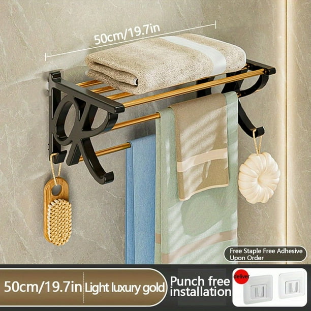 1pc Towel Storage Shelf, Shower Towel Rack For Bathroom, Wall Mounted Towel Holder, Bath Towel Clothes Hanger, Bathroom Accessories