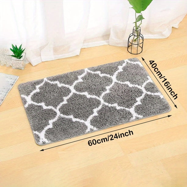 1pc Soft and Non-Slip Chenille Shower Mat - Water Absorbent Microfiber Bath Rug for Bathroom Floor and Tub - Durable and Fluffy Shag Rug - Grey