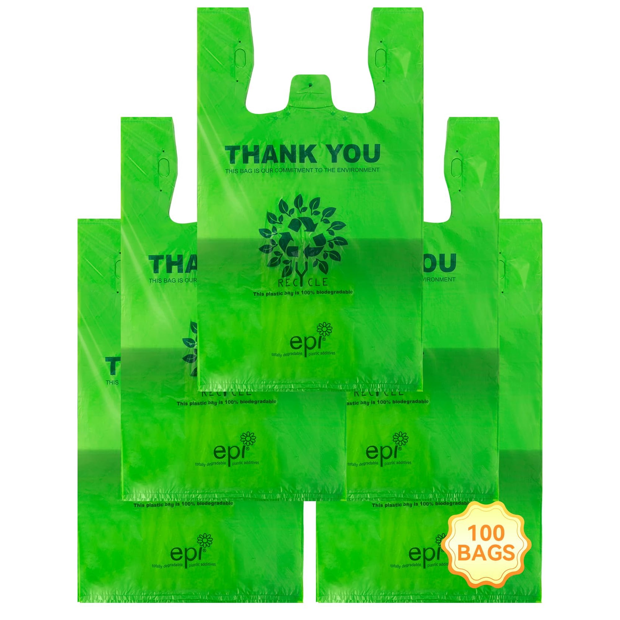 [bolsas De Plástico Para Camisetas] Umt Plastar Reciclables Y Compostables, Paquete De 100