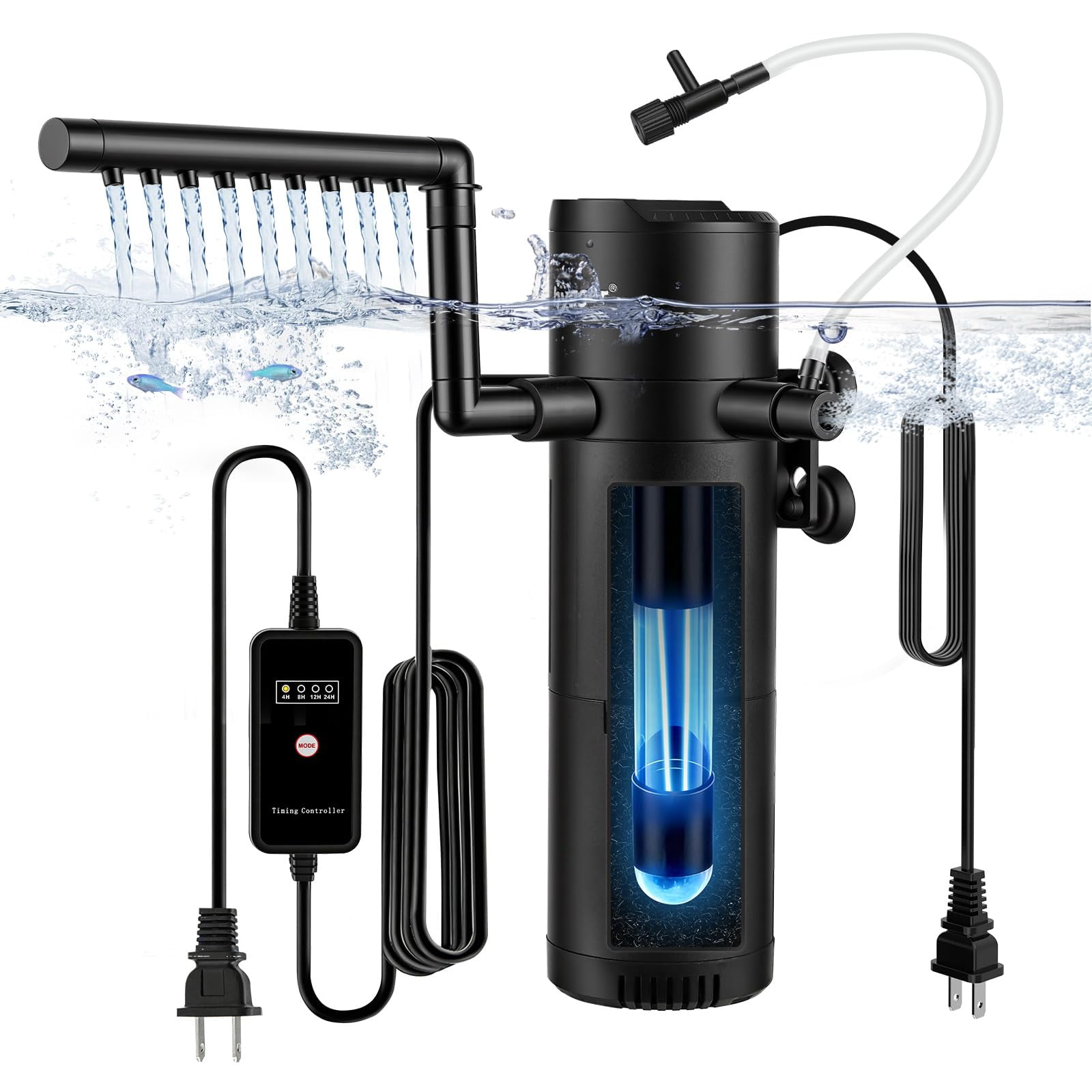 Filtro interno UV para acuario hygger 8W 10–20 gal (38–76 L) con temporizador