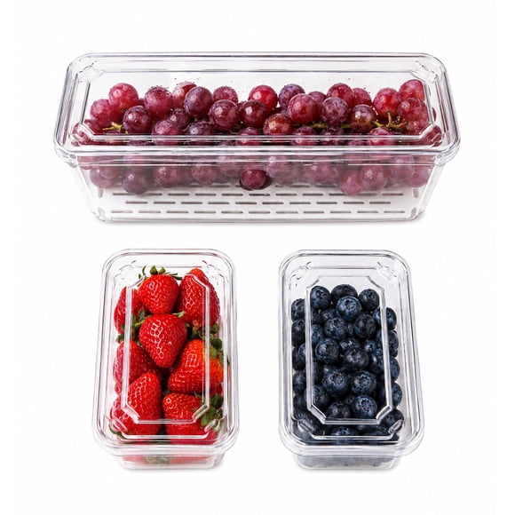 Set Contenedores para refrigerador 3 piezas organizador transparentes con tapa apilables uso Diario en nevera cocina