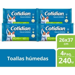 4 Paquetes Toallitas Húmedas Cotidian Aloe Vera & Vit.E 240U